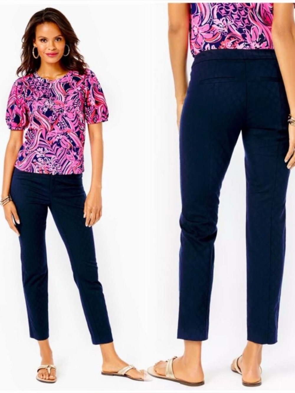 Lilly Pulitzer Kelly Textured Ankle Length Skinny Pant Midnight Navy